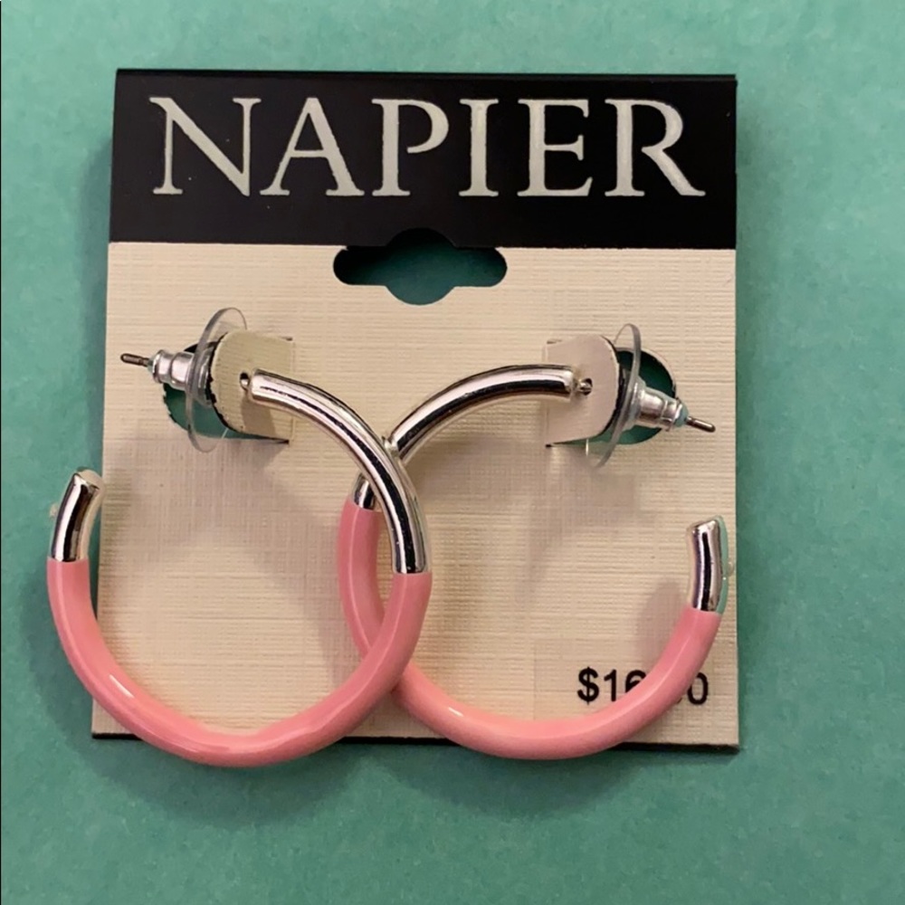 Napier silver tone with pink post earrings